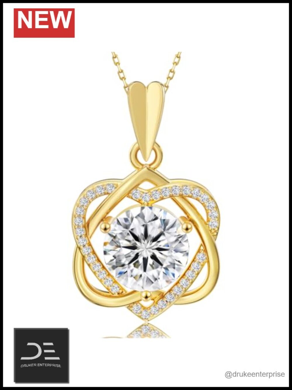 Moissanite Heart Pendant Necklace 925 Sterling Silver Rhodium Plated 18" Chain